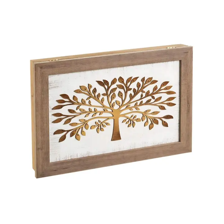 Dcasa Tapa contador de luz o cuadro eléctrico Árbol de la Vida en relieve y pintado a mano de madera de pino de 50x6x35 cm - 1