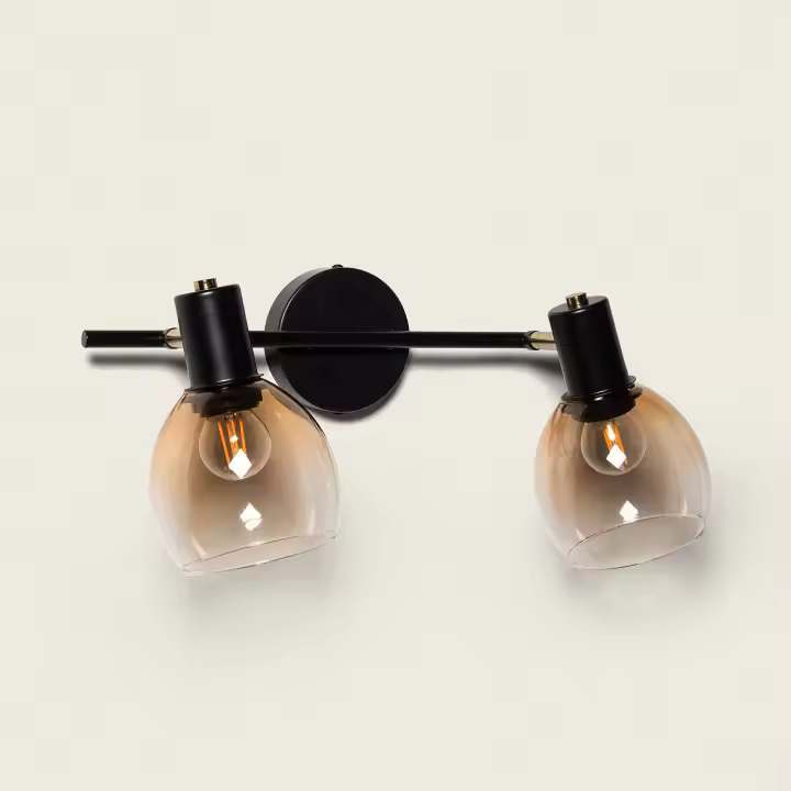 Ledkia Aplique de Pared Metal y Cristal Abiel 2 Focos Negro - 1