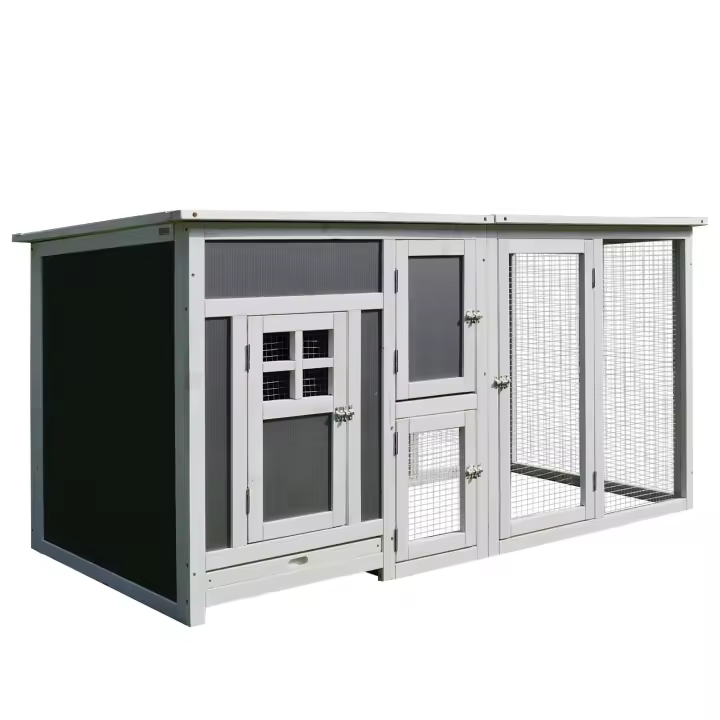 PawHut Gallinero Exterior Madera con Corredor Techo Abatible y Bandeja Extraíble Jaula para Gallinas Animales Pequeños Pollo 160x75x80cm - 1