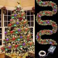 Guirnalda De Tinsel Navideña Metálica Brillante Con Luces LED Para Adornar Árbol De Navidad Decoración Gruesa Para El Hogar - details 0