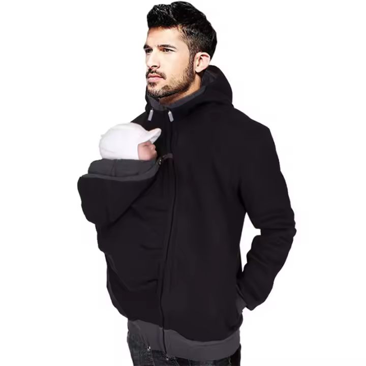 Chaqueta con bolsillo de canguro para papá y bebé, sudadera con capucha para hombre, sudaderas cálidas - 1