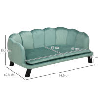 PawHut Sofá para Perros Medianos Sofá Cama para Mascotas Gatos Tapizado en Terciopelo con Patas de Madera Carga 25 kg 98,5x60,5x35,5 cm Verde - details 2
