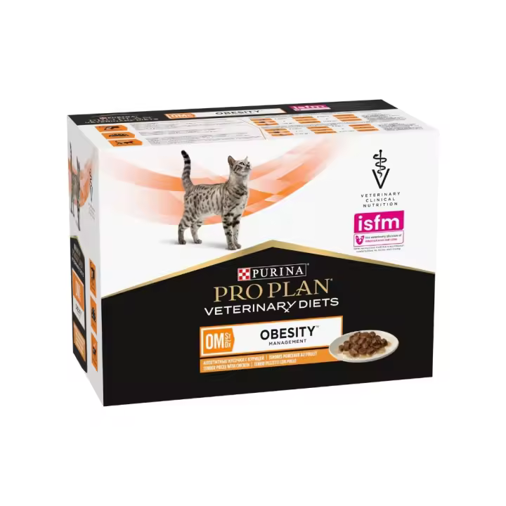 PRO PLAN DV - Feline OM Obesity Management Sobres Pollo (10x85 gr) - Comida Húmeda para Gatos para el Control de Peso - 1