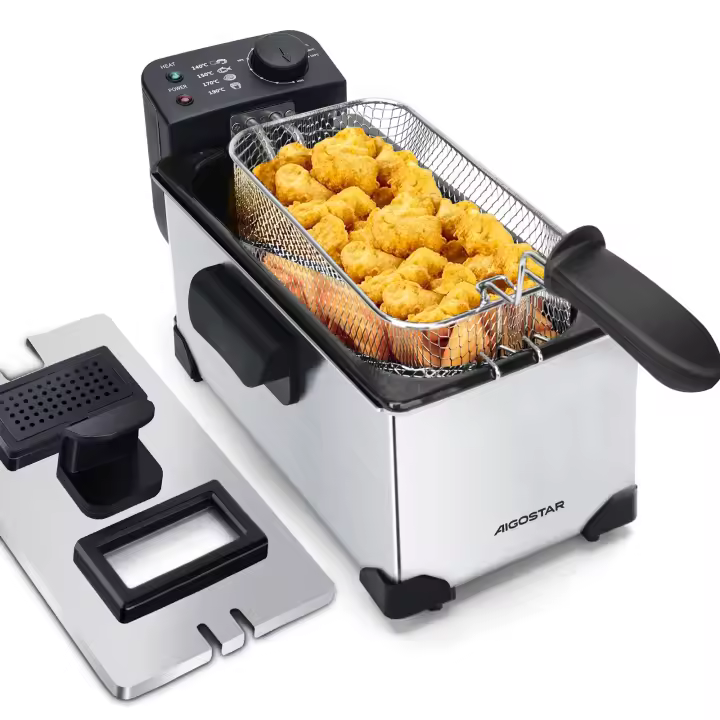 AIGOSTAR Freidora de 3 Litros, Tapa con Ventana de Visualización. Recipiente Totalmente Extraíble Para Vaciado de Aceite (2200 W) - 1