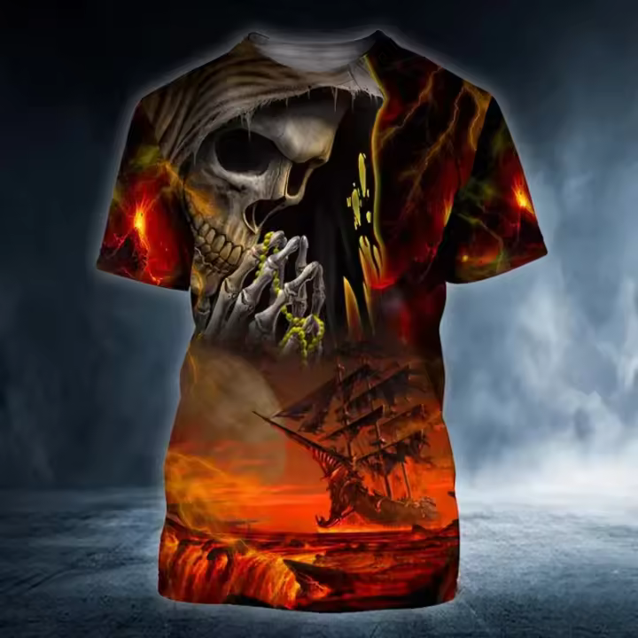 Camiseta De Hombre Con Estampado 3D De Calavera Y Ángel Moda Retro Verano Ropa Urban Oversize Casual Cuello Redondo Manga Corta Nueva - 1