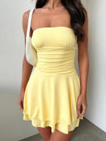 Vestido Corto Elegante De Verano Para Mujer Color Sólido Con Falda De Postre Ajustado Y Elegante Para Trabajo Y Noche - details 21