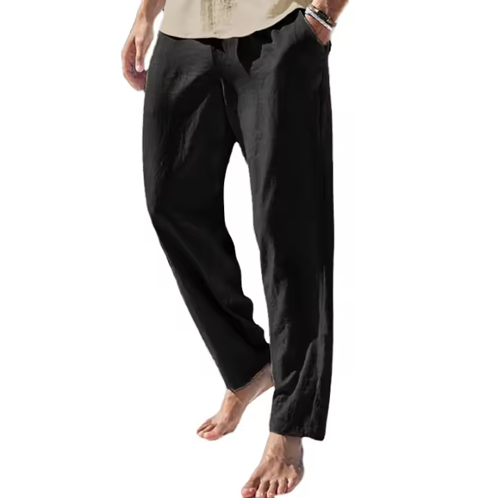 Summer New Men's Cotton Linen Pants Streetwear Lightweight Breathable Solid Color Beach Fitness Trousers - 1