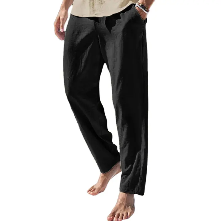 Summer New Men's Cotton Linen Pants Streetwear Lightweight Breathable Solid Color Beach Fitness Trousers - 1