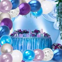 Juego de globos azules congelados, 60 piezas, 12 pulgadas, globos de látex metálicos, morados, azules y blancos, globos de confeti plateados con copos de nieve y cintas - details 4
