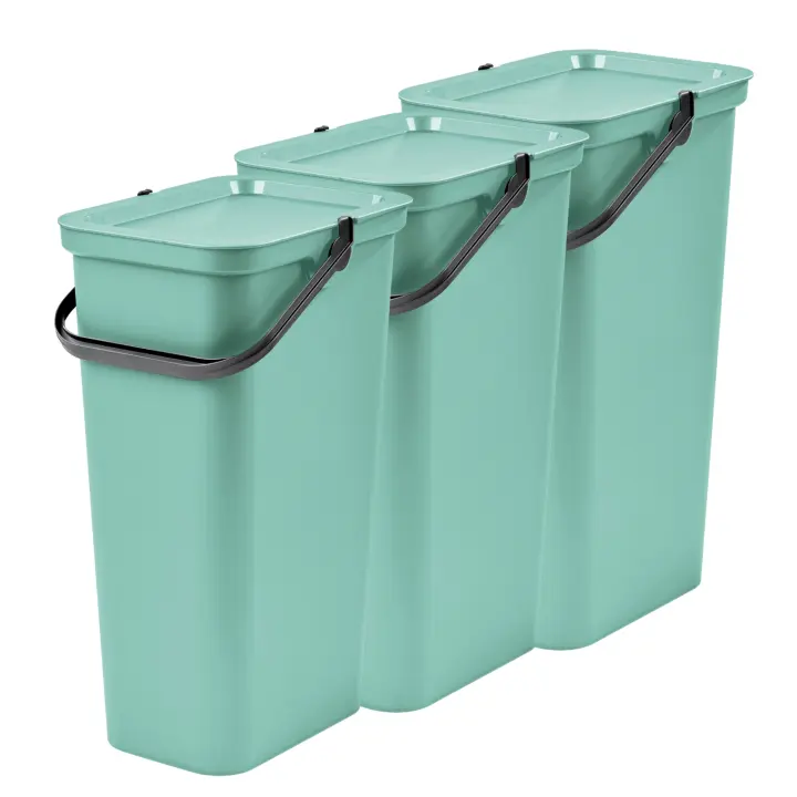 Tontarelli Set de 3 Papeleras MODA 25L Grafito con Asa - Diseño Moderno - 1