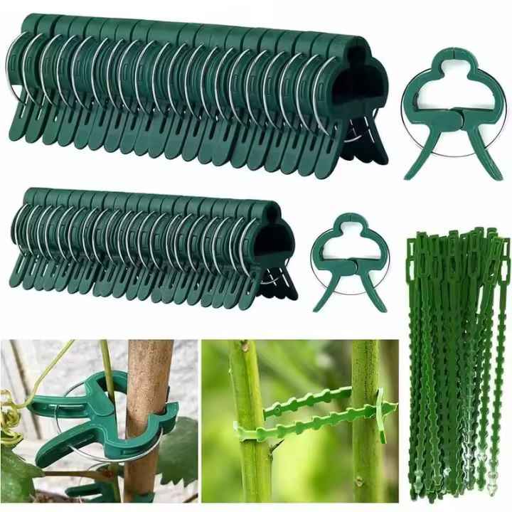 90 Piezas de Soporte de Jardín, Clips de Plantas, Clip de Soporte de Plantas with 30 Piezas de Bridas Ajustables para Plantas, asegurar Plantas Trepadoras (30 Grandes + 30 Bridas) - 1