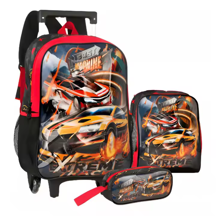 Yumo House Conjunto de Mochila infantil con carro de rueda, Porta alimento térmico, Estuche lápices, Mochila Sirena, Mochila Unicornio, Mochila Cars, Mochila dinosaurio,  MOCHILA 40X32X20 - 1