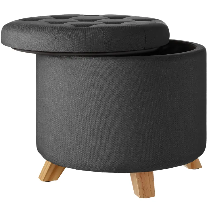 Tectake - Taburete aterciopelado de almacenamiento 150 kg Suna  Elegante taburete tapizado efecto lino  Estructura estable y resistente  Versátil y fácil de combinar - 1