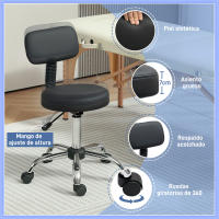 HOMCOM Taburete Giratorio Taburete con Ruedas y Respaldo Taburete de Trabajo con Altura Regulable 78-93 cm Asiento Tapizado de Cuero Sintético Negro - details 3