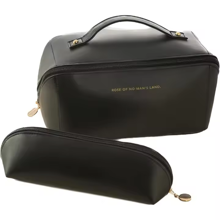 Bolsa de maquillaje, neceser, Organizer de maquillaje con compartimientos, neceser de viaje con ASA y Cremallera portáthil para Mujer, color Negro - 1
