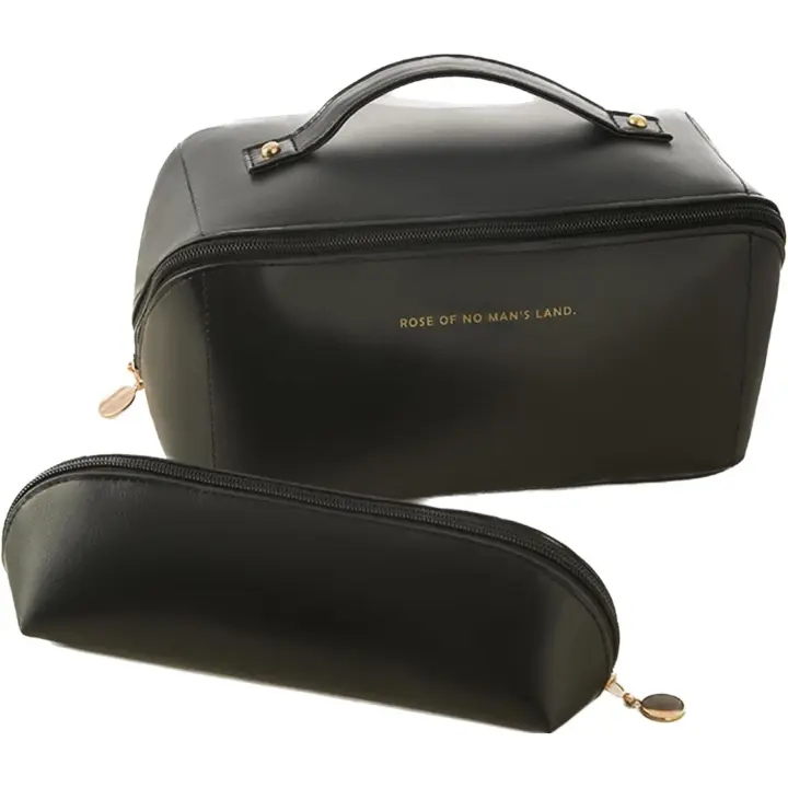 Bolsa de maquillaje, neceser, Organizer de maquillaje con compartimientos, neceser de viaje con ASA y Cremallera portáthil para Mujer, color Negro - 1