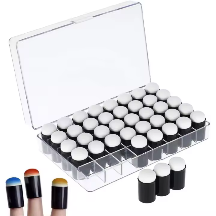 Finger Painting Sponges with Storage Box, 40Pcs Finger Sponge Daubers Set for Painting Drawing Ink Crafts Chalk - 1