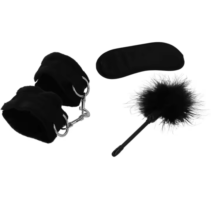 Belover INTENSE FETISH - Set Erótico 2 | Esposas de Cuero Vegano - Antifaz Sensual - Plumero de Cuero | Juego de Dominación y Sumisión - 1