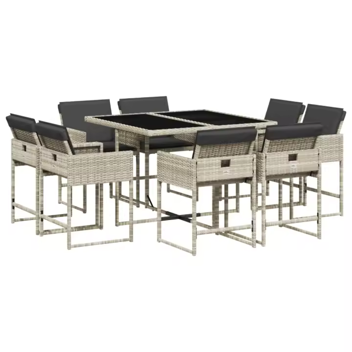 vidaXL Set comedor de jardín 9 pzas cojines ratán sintético gris claro - 1