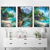 Pintura En Lienzo De Paisaje Veraniego Anime Para Bar Decoración De Pared Azul De Cabina Playa Bosque Estilo Moderno Para Sala - details 4