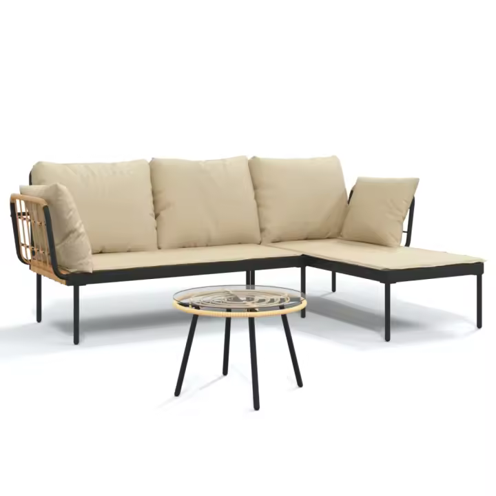 vidaXL Set muebles de jardín 3 piezas y cojines beige ratán sintético - 1