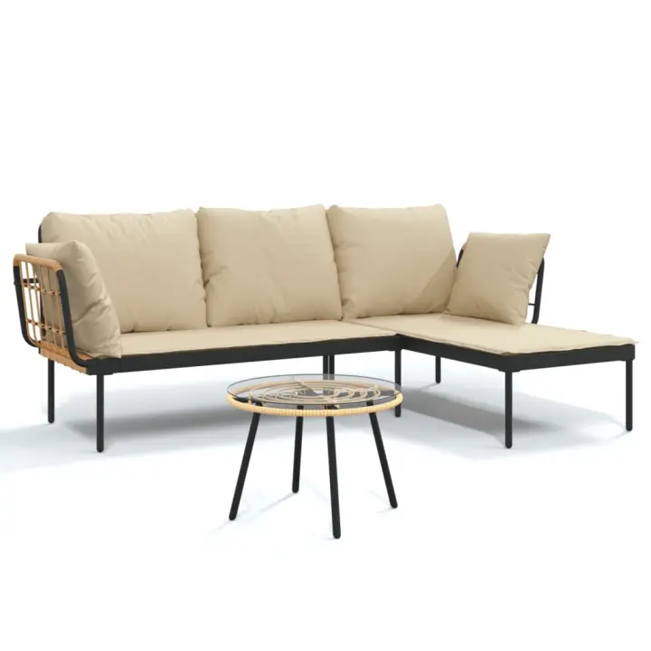 vidaXL Set muebles de jardín 3 piezas y cojines beige ratán sintético - 1