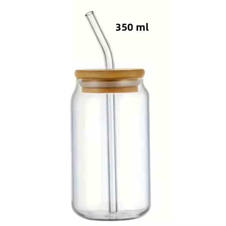 Botella De Vidrio 350ml/550ml Con Tapa De Bambú Y Pajita Para Café Cerveza Cócteles Whiskey Leche Jugo Cola Jarrón De Mason - 1