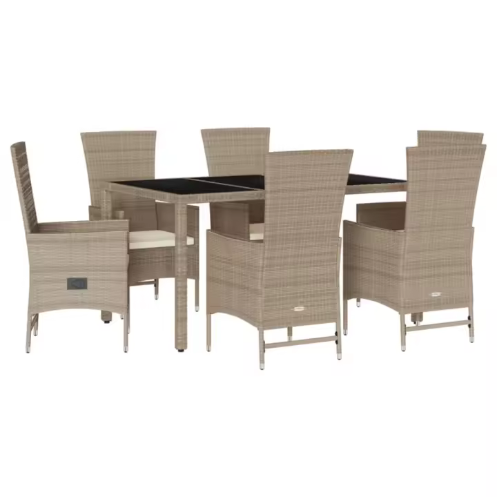 vidaXL Set comedor de jardín 7 pzas con cojines ratán sintético beige - 1