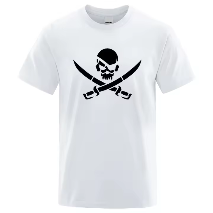 Camiseta De Algodón 100% Para Hombre Y Mujer Con Logotipo De Pirata Y Esqueleto Impresión Divertida T-shirt Suelta Y Transpirable Para El Verano Estilo Casual - 1