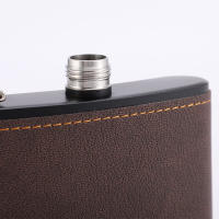Petaca portátil de acero inoxidable para hombre, frasco cubierto de cuero marrón para Alcohol, whisky, regalo, 6/8oz - details 6
