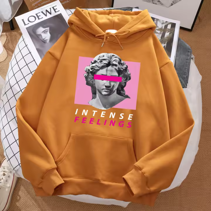  Sudadera De Moda Harajuku Para Hombre Con Capucha Y Bolsillos Gran Tamaño Estampado Intensos Sentimientos Estilo Callejero Cálido - 1