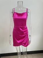 Vestido Corto De Color Sólido Con Encaje Y Tirantes Para Mujer Estilo Europeo Y Americano Verano 2024 Cierre Por Encima Polyester Slim Fit - details 13
