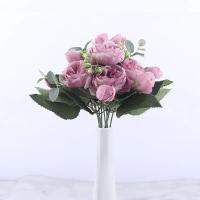 Bouquet De Flores Artificiales De Seda Rosa Púrpura 30cm 5 Cabezas Grandes Para Decoración De Boda Y Fiesta - details 4