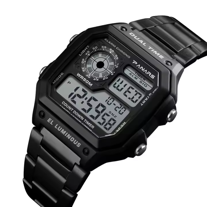 Reloj Deportivo Militar Para Hombre Acero Inoxidable 5BAR Impermeable Pantalla Digital Relogio Masculino Con Alarma Y Calendario - 1