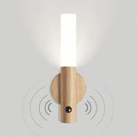 Lámpara de pared LED de Madera, funciona con Pilas, recargable por USB, sensor de Movimiento, Luz Nocturna - details 0