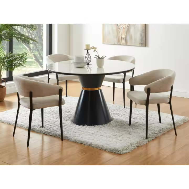 Vente-unique - Lote de 6 sillas con reposabrazos de tela y metal negro - Beige - AVRELA - 1
