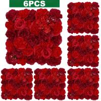 6Pcs Paneles De Flores Artificiales Rosas Y Euforbia En Seda Para Decoración De Fondo De Bodas Y Fiesta Decoración Del Hogar Y Eventos - details 13