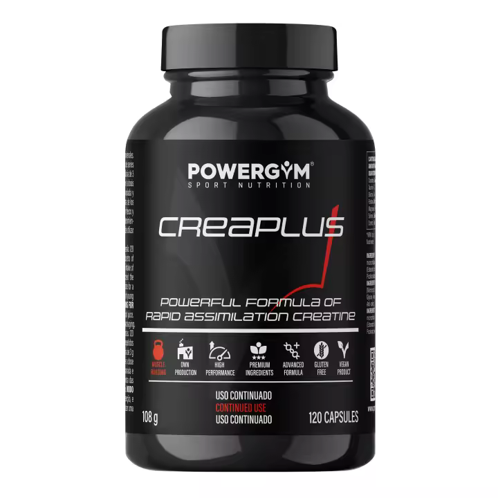 POWERGYM  Creaplus 120 Cápsulas Aumenta la Fuerza, la potencia, masa muscular y la resistencia a la Fatiga – Monohidrato de Creatina – Gluten Free - 1