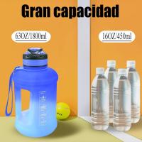 Botella de Agua Deportiva, 1.8L/63 OZ, a Prueba de Fugas, sin BPA, con Marcador de Tiempo, Reutilizable para Atletismo, Ciclismo, Gimnasio, Oficina, Viajes al Aire Libre (Degradado_Azul) - details 1