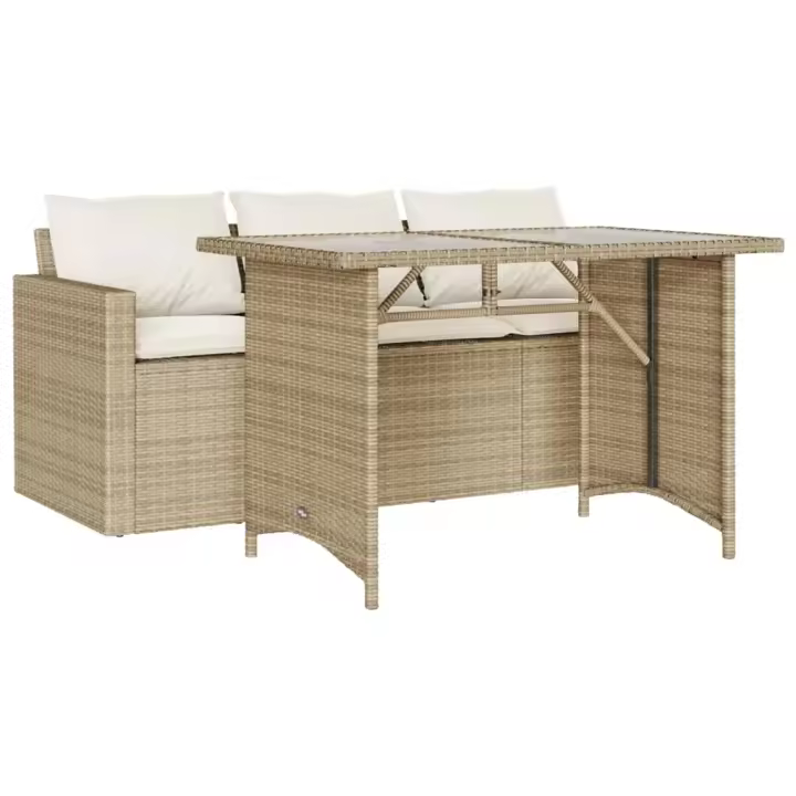 vidaXL Set comedor de jardín 2 pzas con cojines ratán sintético beige - 1