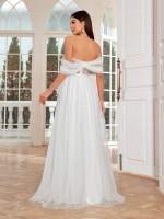Mgiacy Vestido De Baño De Novia Elegante Con Hombro Solo Y Collar Bordado De Encaje Translúcido De Chiffón Vestido Largo Para Mujer - details 2