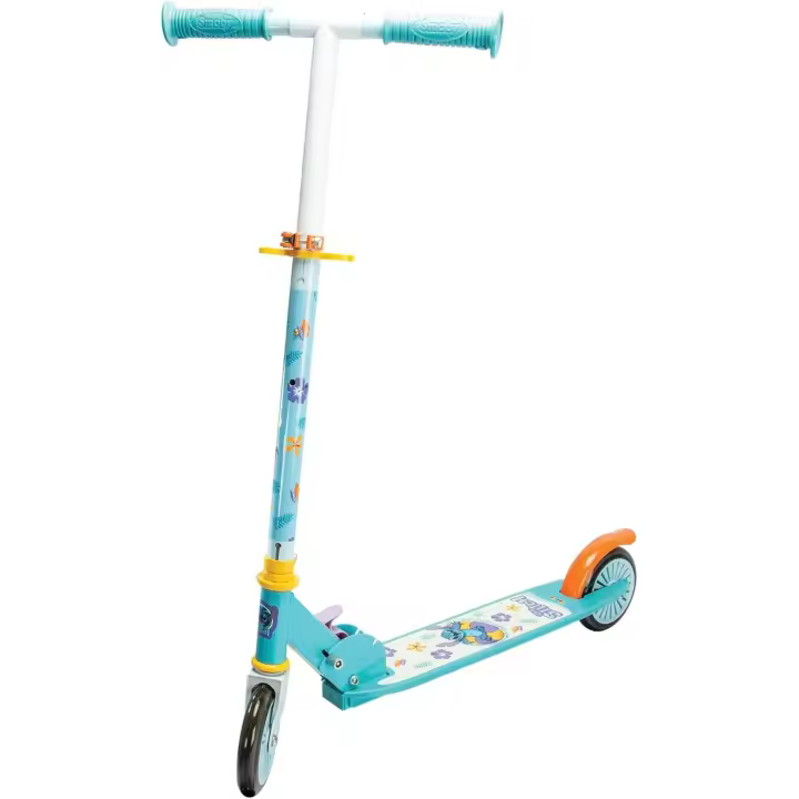 Smoby Patinete 2 Ruedas Stitch Plegable, con Estructura de Metal, Reposapiés Antideslizante, Frein Trasero, Guiñón Ajustable, soporta 50 kg, niños +5 años. - 1
