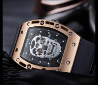 Reloj De Cuarzo Para Hombre Con Correa De Silicona Negra Luminosa Y Dial Rectangular De Armadura Calavera Estrellada BGL1612G-2 - details 11