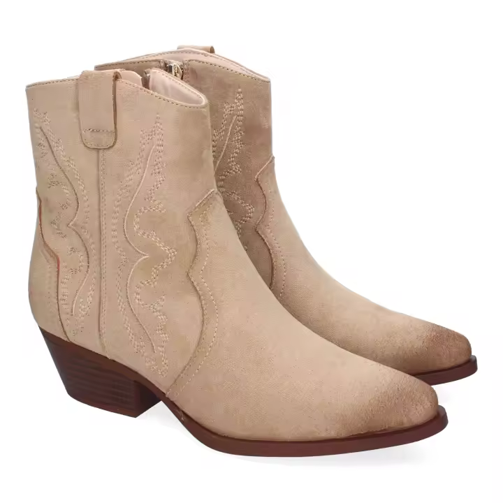 PuntoSalao Botines estilo campero tacón bajo para mujer color beige VRA-1163 - 1