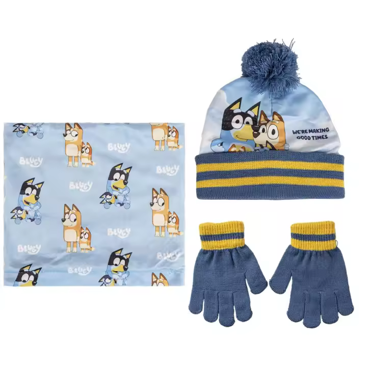 Set De Invierno Braga Para Cuello Gorro Guantes Bluey Infantil - 1