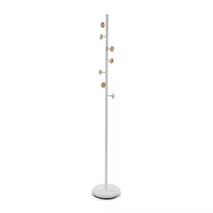 Versa Kassel Perchero de Pie de Estilo Minimalista, con 7 Ganchos o Colgadores para Ropa o Bolsos para el Recibidor, Medidas (Al x L x An) 170 x 28 x 28 cm, Metal, Color Blanco - 1