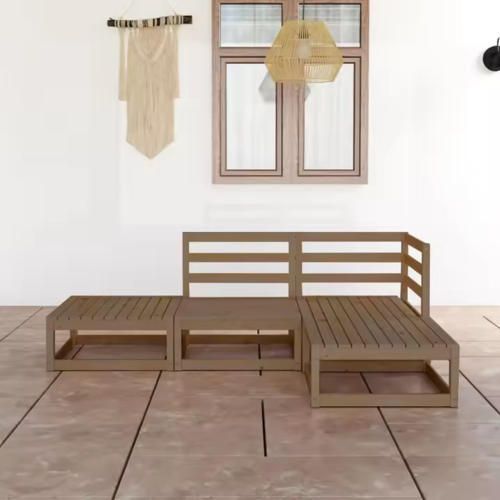 vidaXL Muebles de jardín 4 piezas marrón miel madera maciza de pino - 1