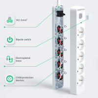 Aigostar Regleta alargador de 5 Tomas con Interruptor y Protección Infantil, 3/5 M, Francés, Blanco, 16A 250V - details 7