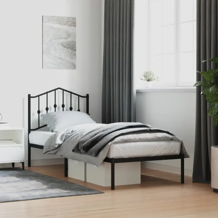 vidaXL Estructura cama sin colchón con cabecero metal negro 80x200 cm - 1