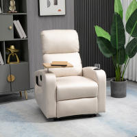 HOMCOM Sillón de Masaje Sillón Relax Eléctrico con 4 Modos de Vibración Reclinación 145° Tapizado en Microfibra Mando a Distancia Mesita 2 Bolsillos Laterales y Posavasos 77x93x105 cm Beige - details 2